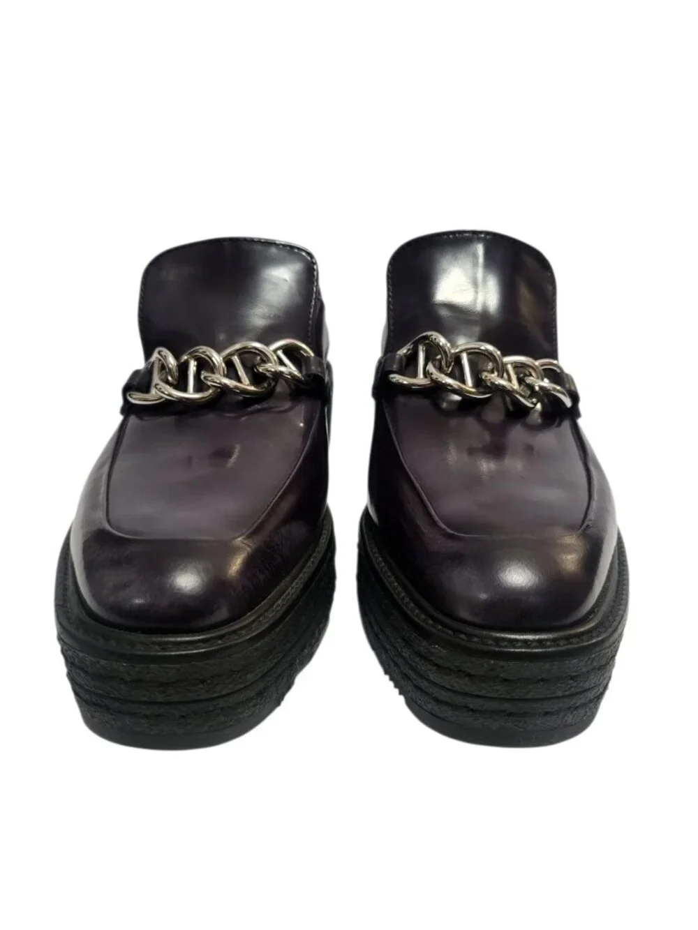 Prada Chain Platform Loafers Distressed Leather Chunky Shoe